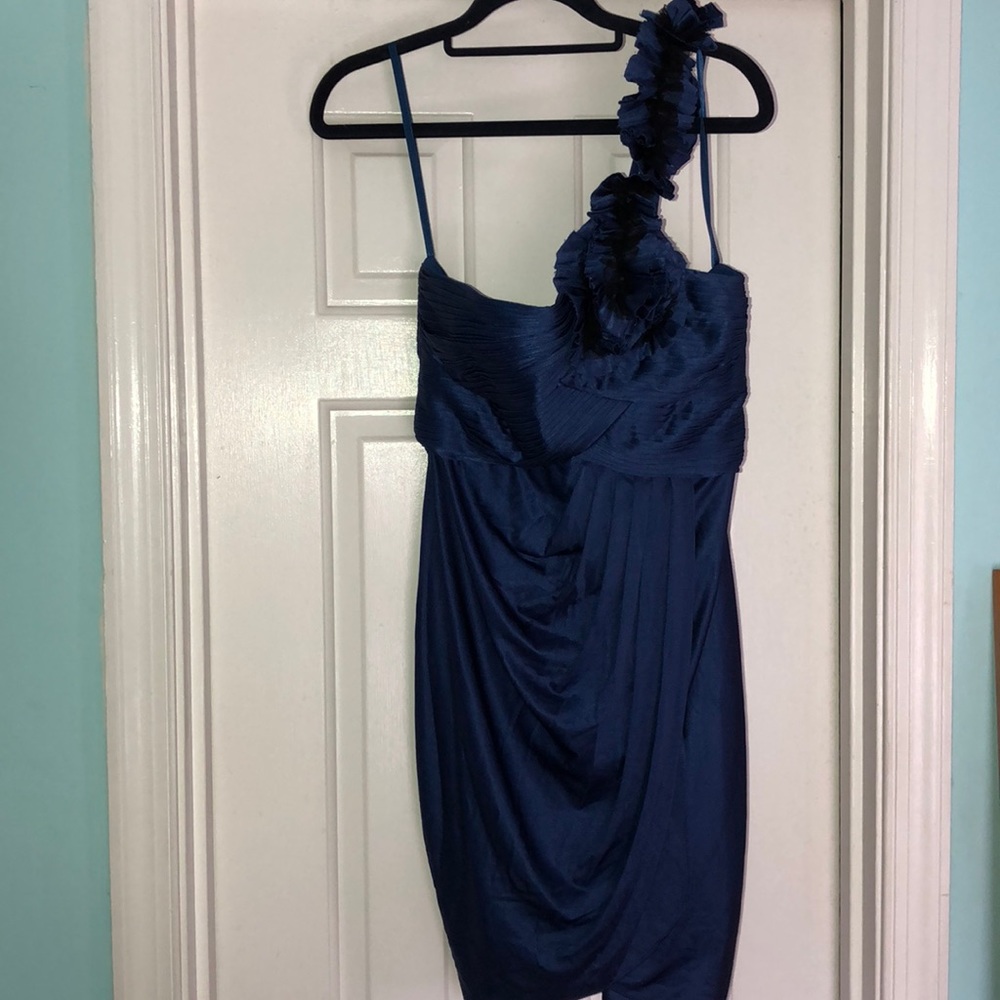 Bcbg blue one shoulder dress
